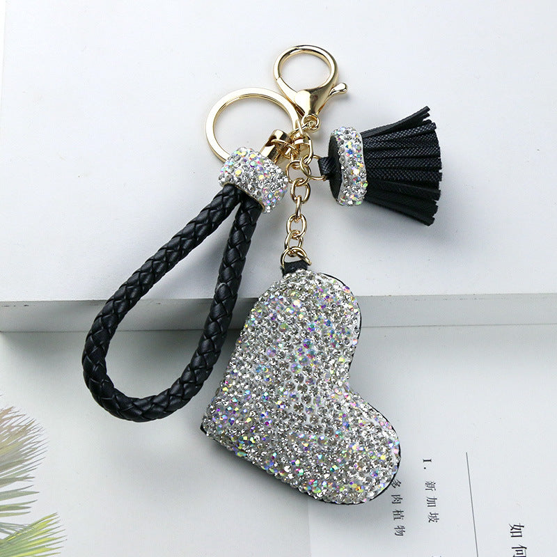 Wholesale Diamond Studded Peach Heart Tassel Leather Keychain